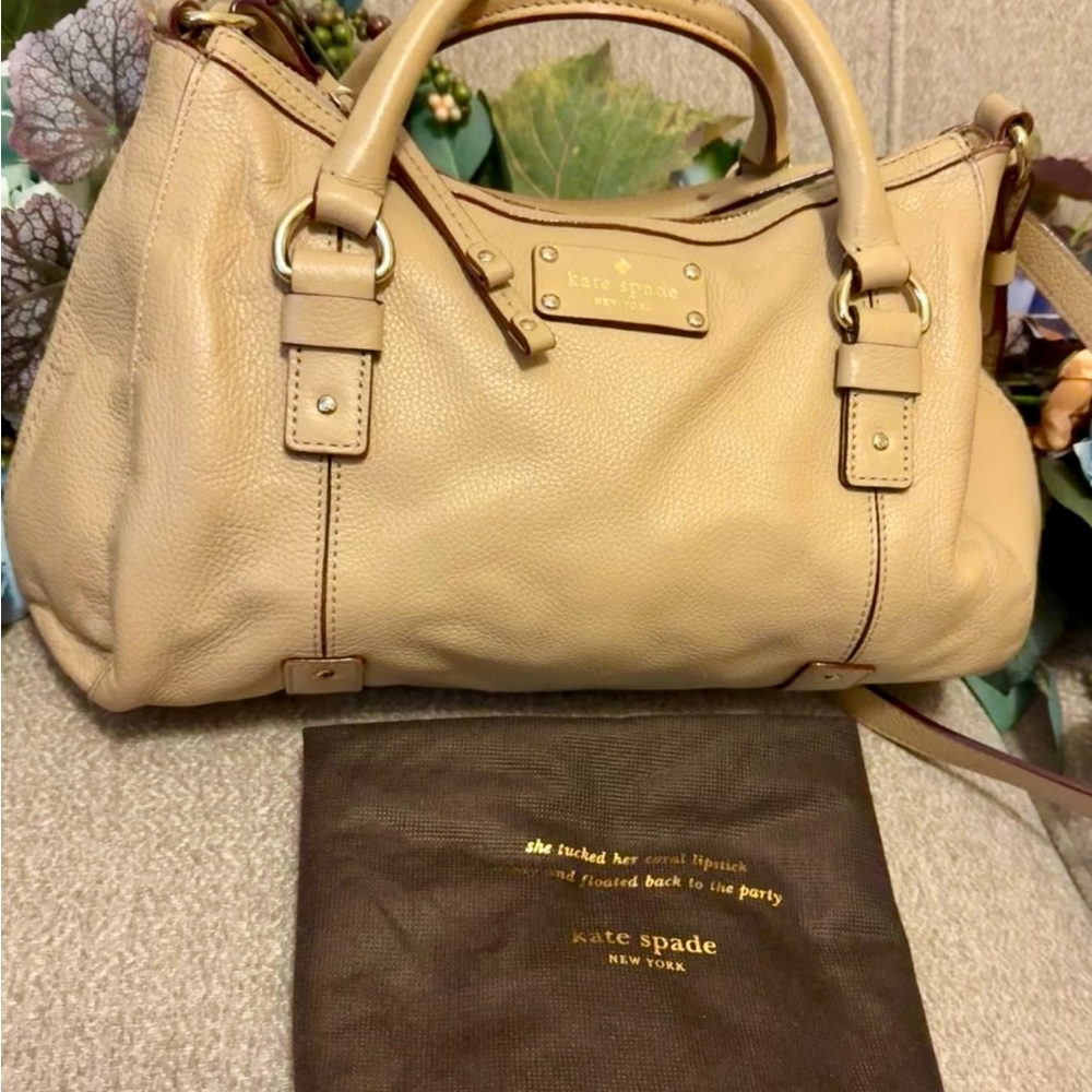 Kate Spade Bernie Beige Leather Satchel with Crossbody Strap